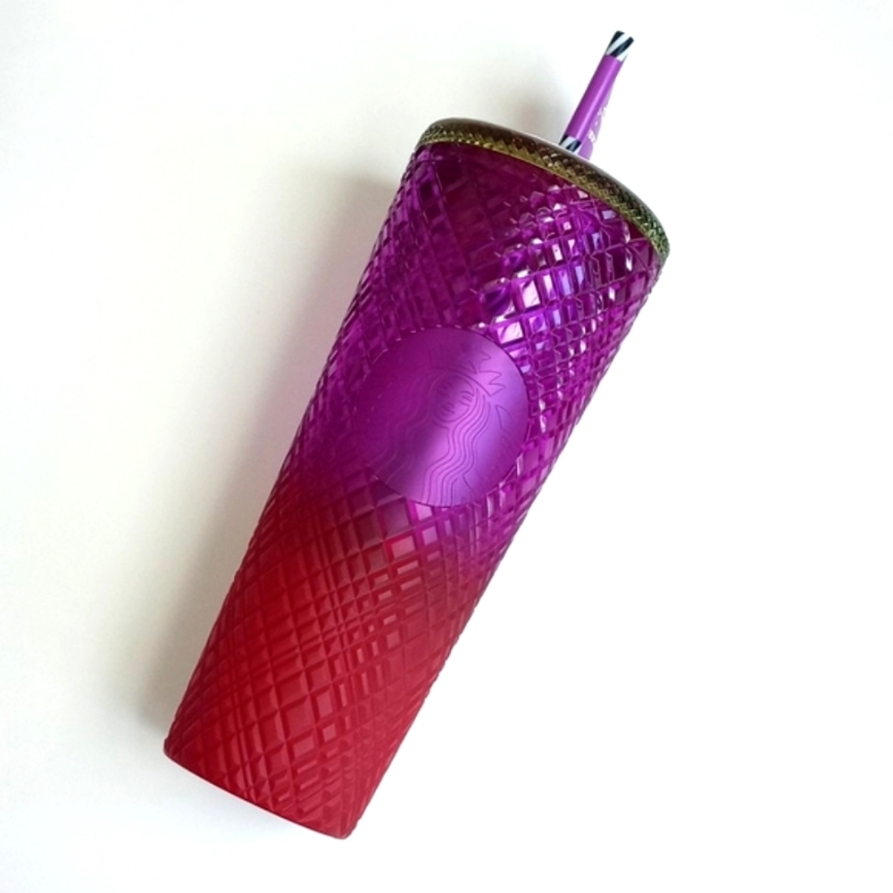 Starbucks Red Purple Yellow Ombre Cold Cup 24Oz Tumbler with Straw and Lid NWT